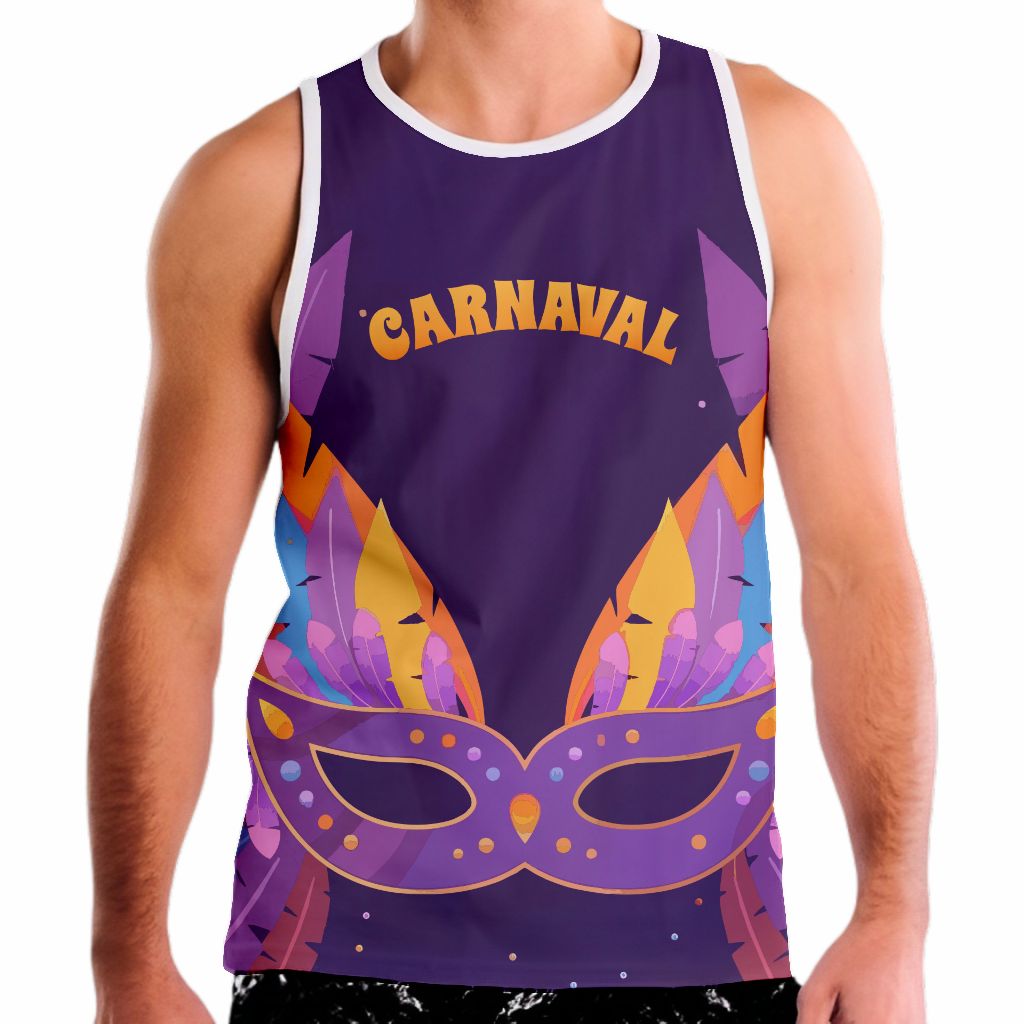 Camiseta Regata sem manga Poliéster Abadá Carnaval Roxa Máscara