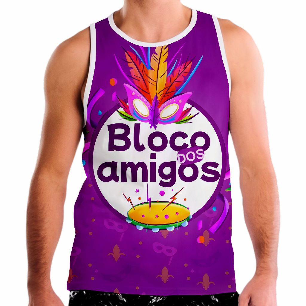 Camiseta Regata sem manga Poliéster Abadá Bloco dos Amigos Roxa