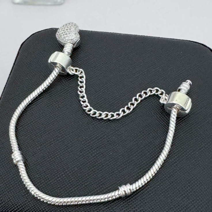 Trava de Segurança Corrente para Berloques Banhada a Prata 925 Pulseira em Oferta na Shopee