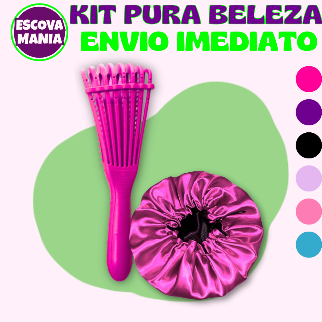 Kit Pura Beleza - 1 Escova Polvo + 1 Touca De Cetim -Anti Frizz - De Desembaraçar Cabelo