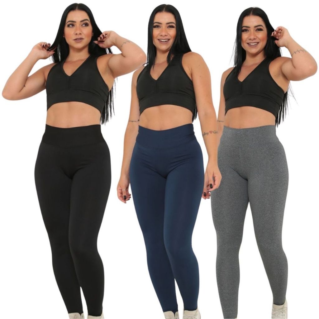 KIT CALÇA LEGGING SUPLEX PREMIUM SUPER CONFORTÁVEL IDEAL ACADEMIA FITNESS MUSCULAÇÃO YOGA TREINO GINÁSTICA EXERCÍCIO