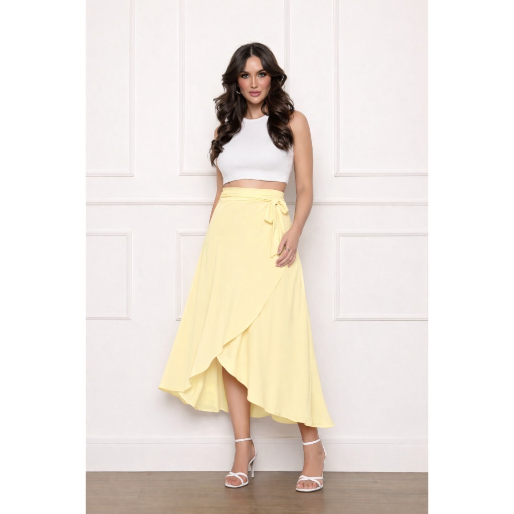 Saia Feminina Envelope Transpassada de Amarrar Várias Formas de Usar Dunas Moda Praia em Oferta na Shopee