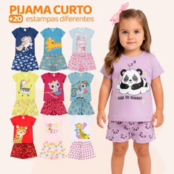Kit 8 Peças de Pijamas Curto Infantis para Bebê Meninas Confortáveis e Cheios de Estilo Pijama de Bebê Feminino