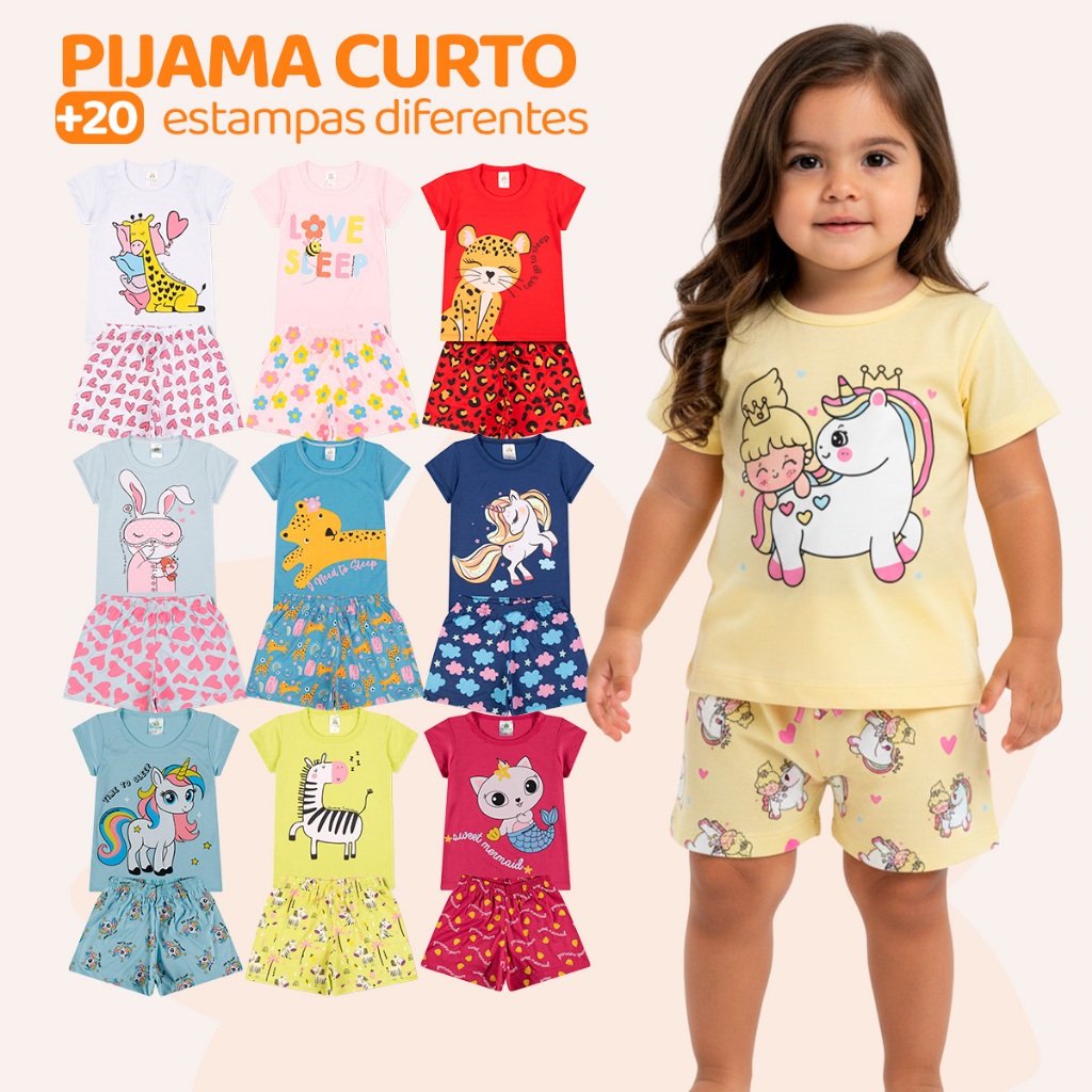 Kits de 4 ou 8 Peças de Pijamas Curto Infantil para Bebê Meninas Confortáveis e Cheios de Estilo Pijama de Bebê Feminino em Oferta na Shopee