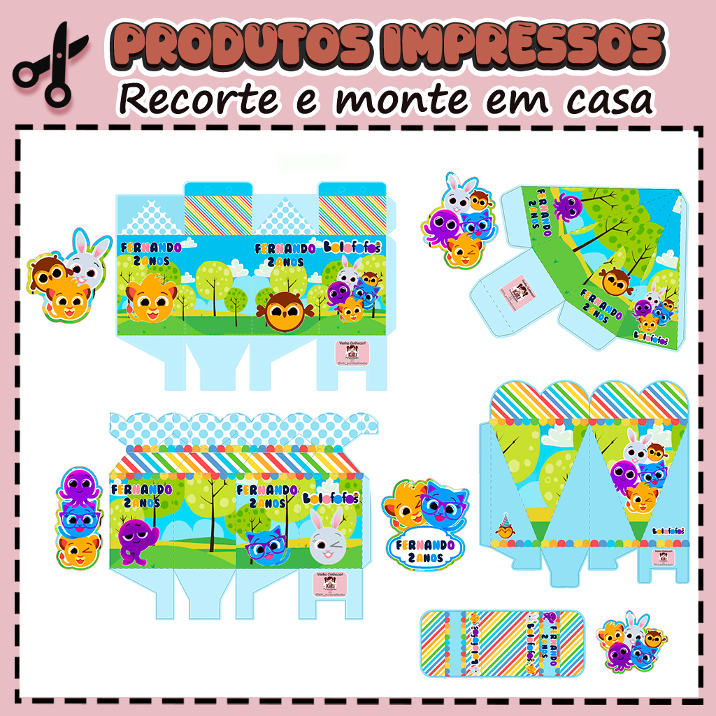 25 Caixinhas Personalizadas Kit festa infantil Tema Bolofofos Aniversário Lembrancinhas