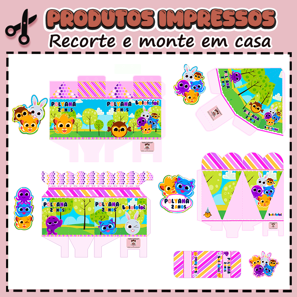 25 Caixinhas Personalizadas Kit festa infantil Tema Bolofofos Rosa Aniversário Lembrancinhas