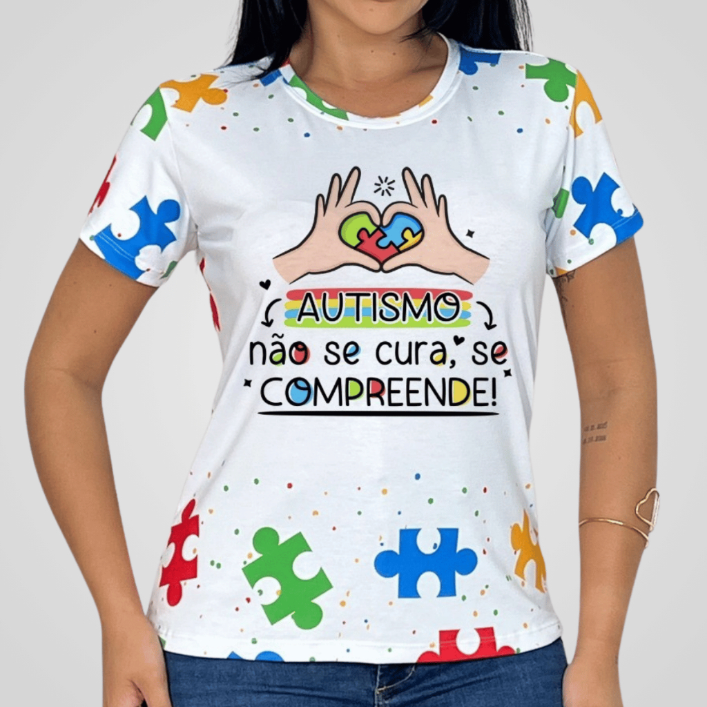 Tshirt Feminina Autismo Quebra Cabeça Blusa Estampada Inclusiva em Oferta na Shopee