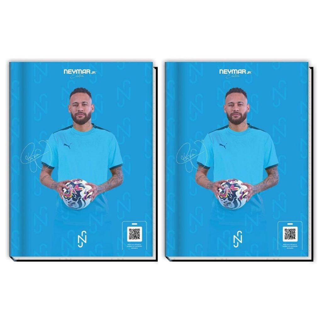 Kit Com 2 Caderno Oficial Neymar Jr Brochura Capa Dura 1/4 80 Folhas