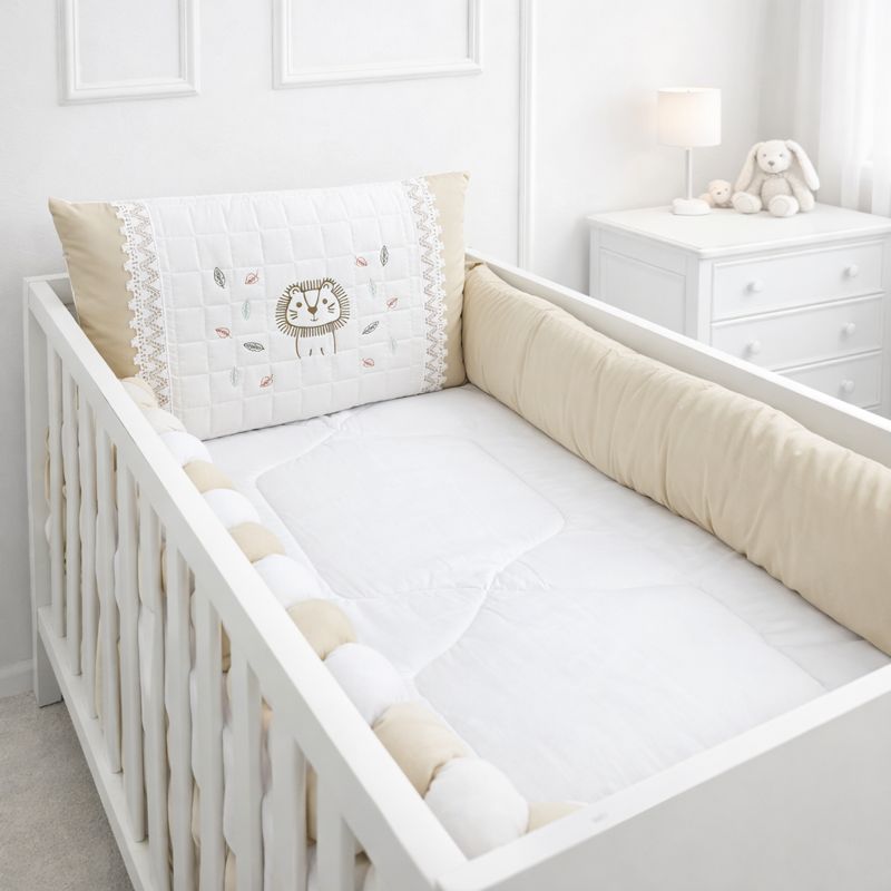 Kit Berço Branco e Bege - Menino/Menina - 400 Fios - Conforto e Delicadeza - 09 peças Jogo Afeto em Oferta na Shopee