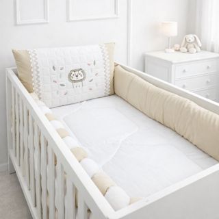 Kit Berço Branco e Bege - Menino/Menina - 400 Fios - Conforto e Delicadeza - 09 peças Jogo Afeto em Oferta na Shopee