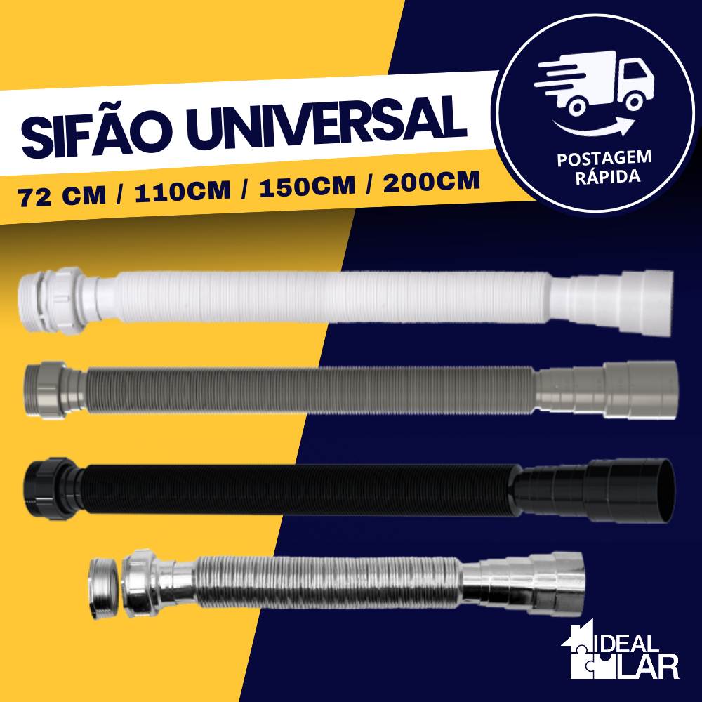 Sifão Flexível  Sanfonado Universal 72 / 110 / 150 / 200 cm - Branco - Preto - Cromado - Cinza Durín em Oferta na Shopee