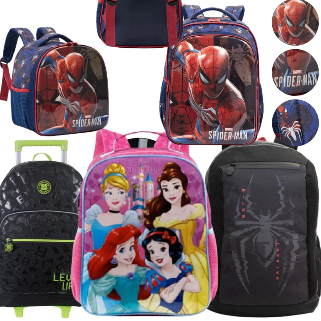 Mochila Frozen Ana Elsa Olaf  Princesas Homem Aranha Lancheira Roxa Com Detalhe Bolsos em Oferta na Shopee