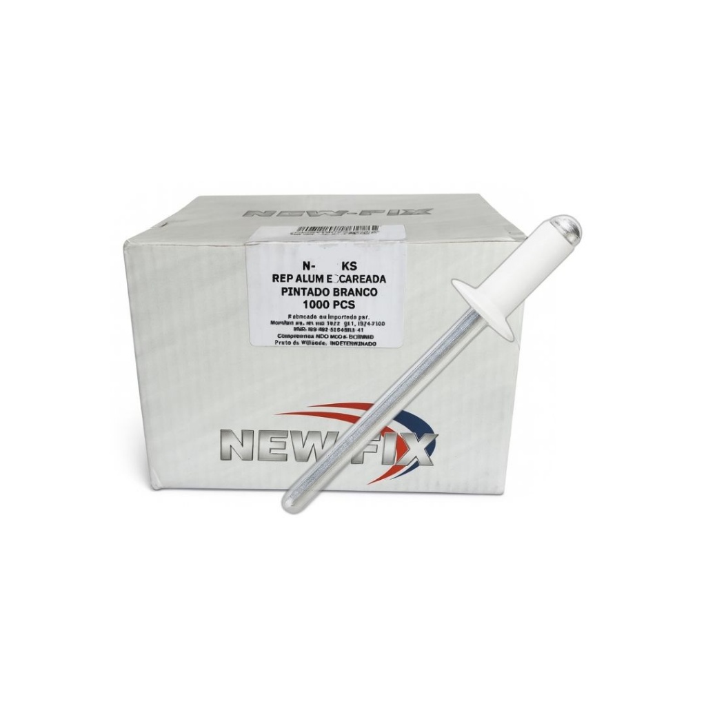 REBITE REPUXO ESCAREADA 410 KS 4,0x10 ALUMINIO BRANCO CAIXA C/1000 PCS NEW-FIX