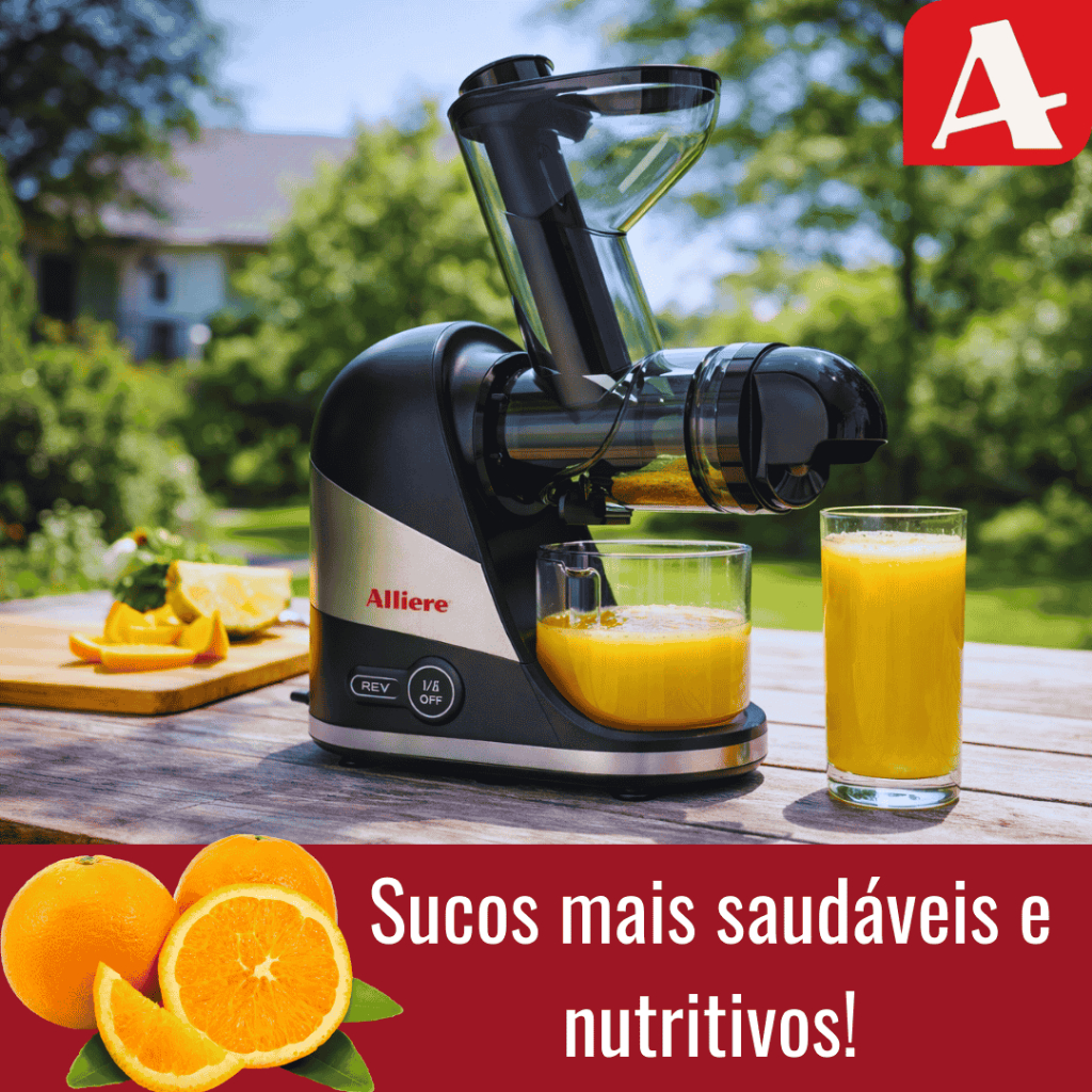 Slow Juicer Alliere 150W Extrator de Suco Prensa a Frio, Coletor de Polpa Sucos Mais Nutritivos