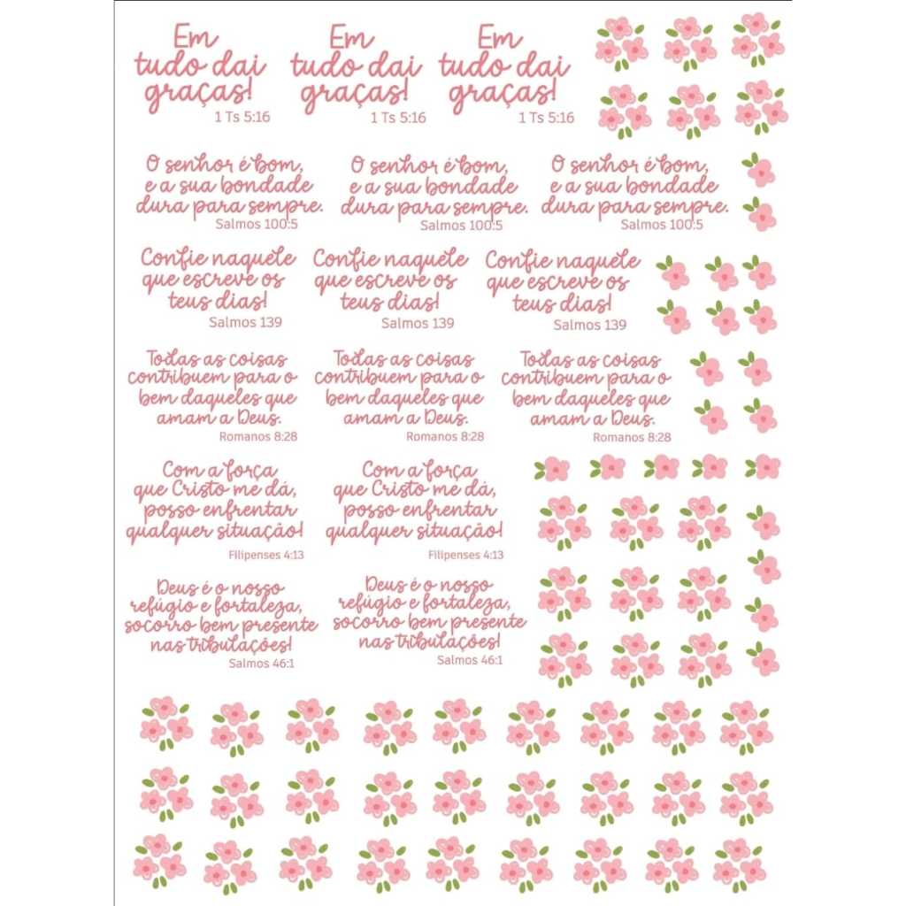 Cartela de Adesivos DTF UV A4 – Personalize Canecas, Copos e Presentes | Adesivos Resistentes à Água versiculo
