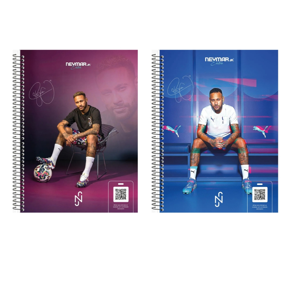 Kit 2 Cadernos Oficial Neymar Jr Universitário 10 matéria 160 folhas.
