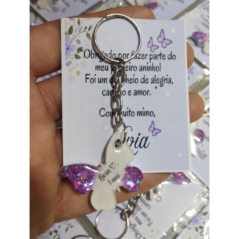 Chaveiros de borboleta personalizados + cartão personalizado/ mimos clientes/lembrancinhas aniversários
