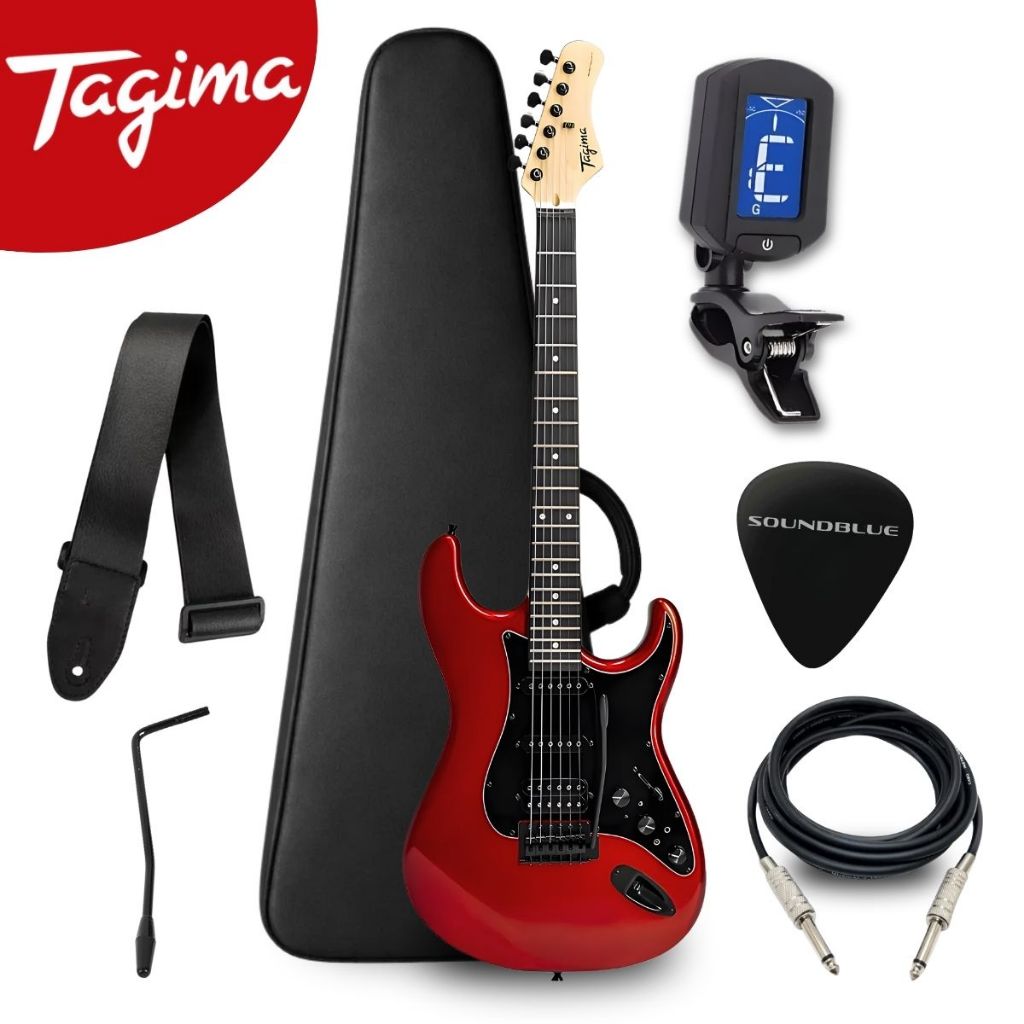Guitarra Eletrica Tagima Sixmart Efeitos P2 Fone Ouvido Stratocaster Profissional Vermelha + Capa Correia Cabo Afinador