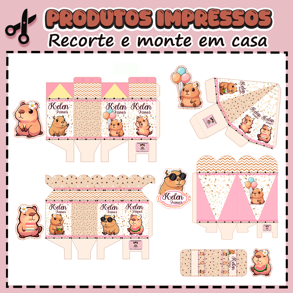 25 Caixinhas Personalizadas Kit festa infantil Tema Capivara Rosa Aniversário Lembrancinhas