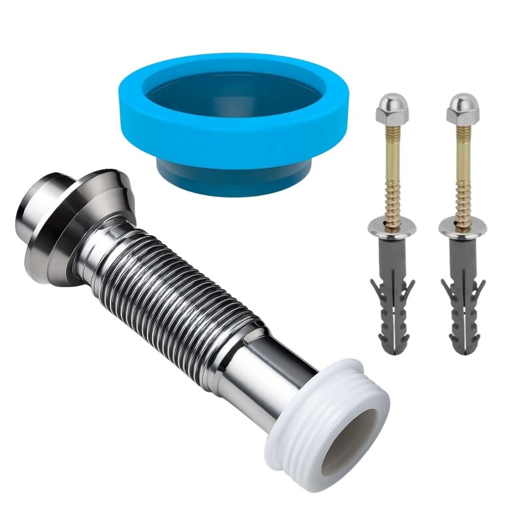 Kit Instalação Vaso Sanitário Privada Banheiro Tubo de Ligação Cromado Flexível + Anel de Vedação + Parafusos B10 Kit 2