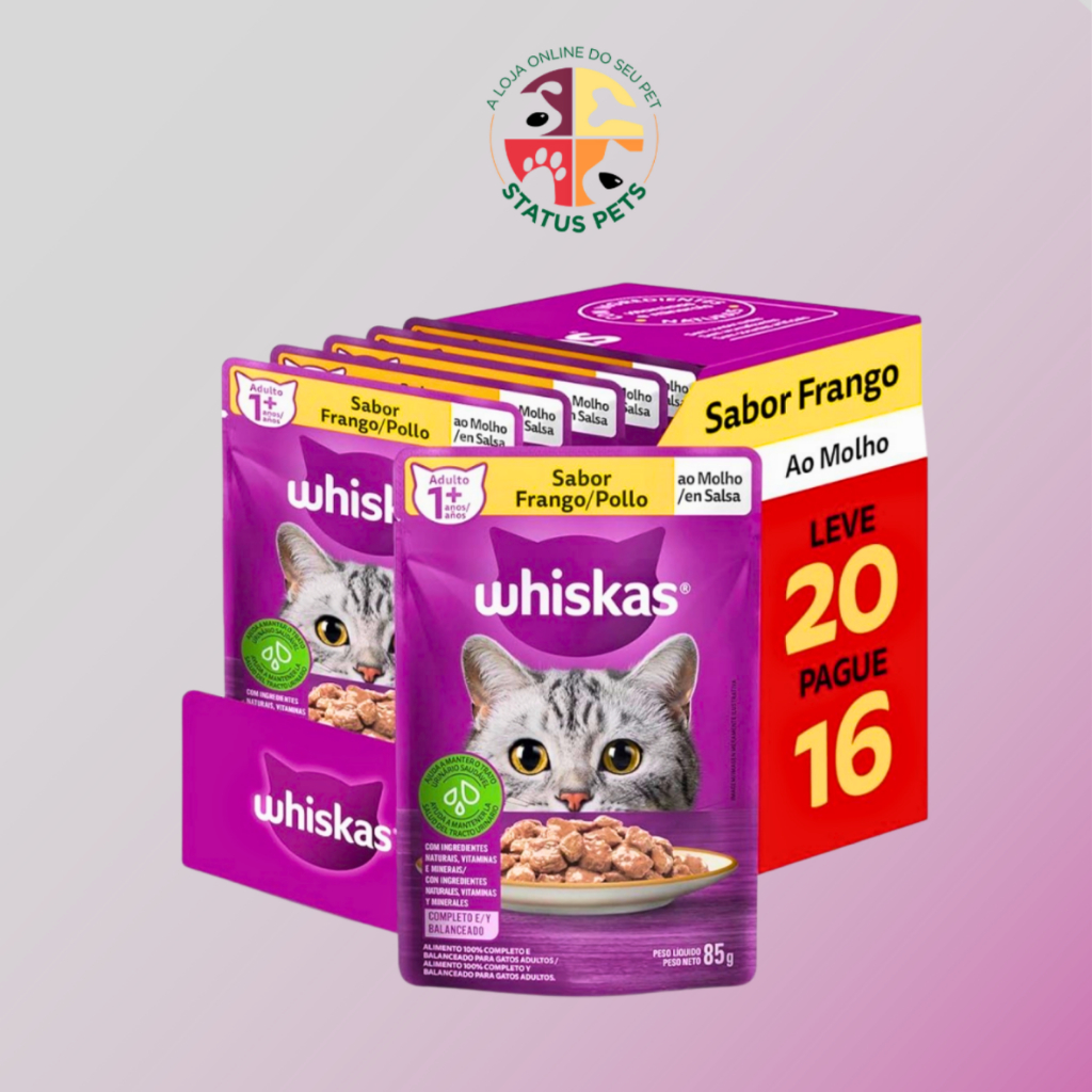 CAIXA LEVE 20 PAGUE 16 Ração úmida whiskas sachê ao molho FRANGO gatos adultos 85g