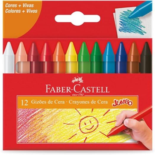 Giz De Cera Jumbo Grosso Faber Castel 12 Cores Clássicas / Papelaria / Material Escolar em Oferta na Shopee
