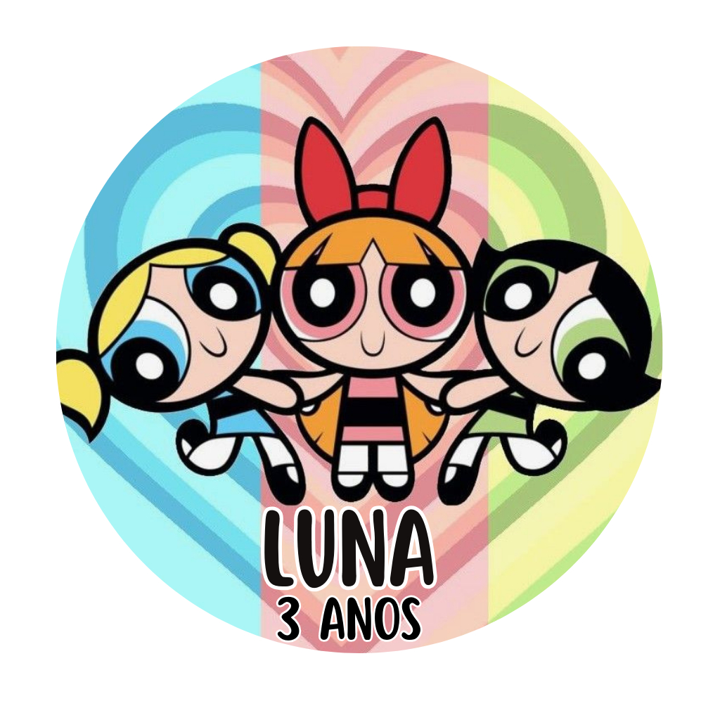 Adesivo redondo meninas super poderosas personalizado 5x5 cm festa de aniversário lembrancinha infantil