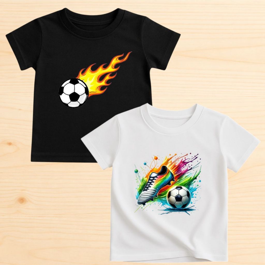Conjunto Infantil Kit Camiseta Masculina Futebol Colorida Chamas De Fogo Novidade