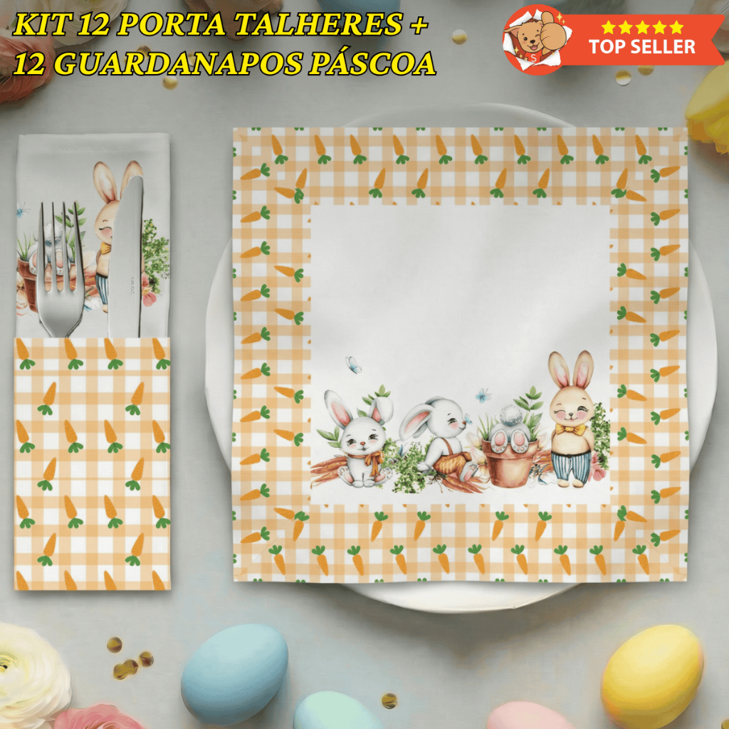 Kit 24 Peças Páscoa com 12 Guardanapos e 12 Porta Talher Estampa Exclusiva  Elegante em Oferta na Shopee