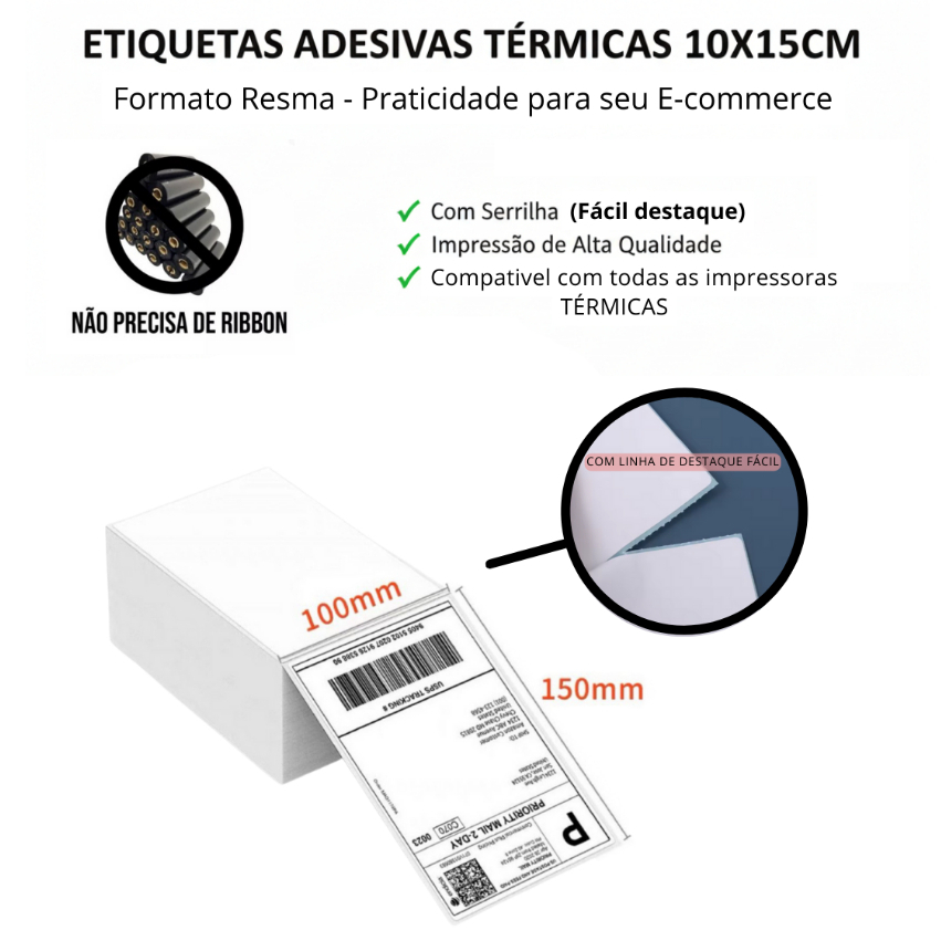 2.500 Etiquetas 10x15 100x150 Térmica Serrilha Resma E-commerce 4x6