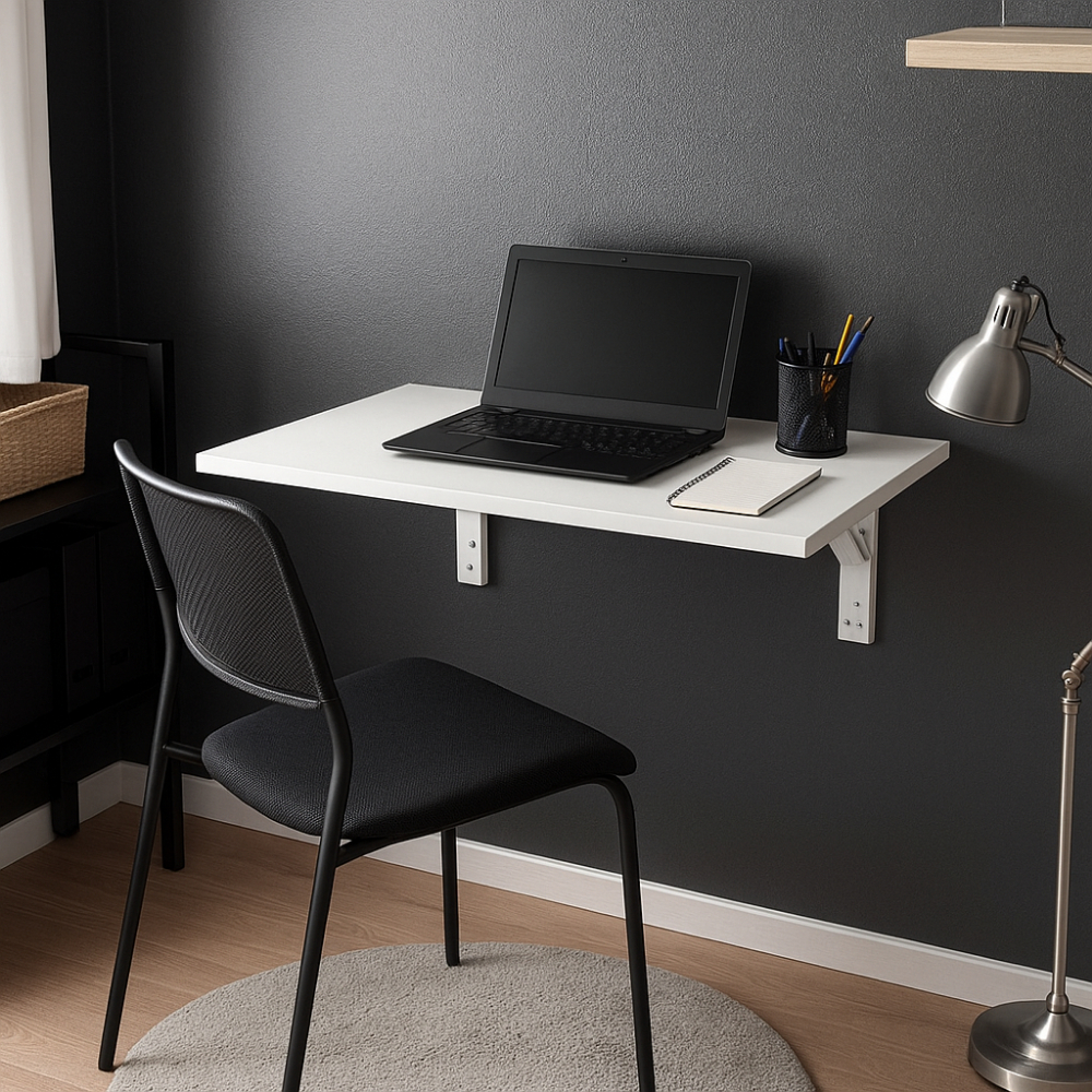 Mesa Parede Dobrável Suspensa Branco MDF Home Office Escrivaninha Notebook Compacta Estudo Quarto