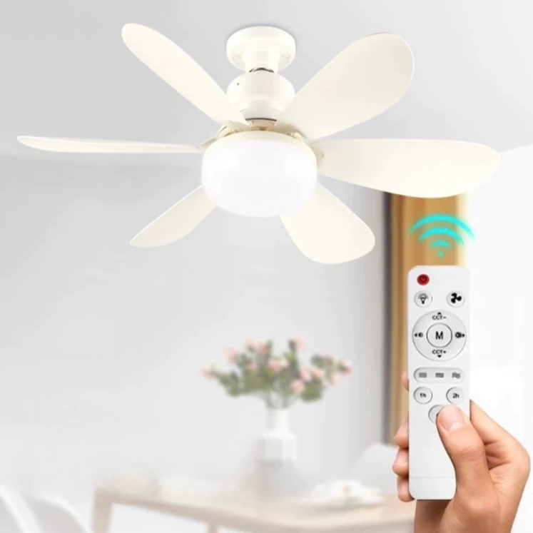 Ventilador De Teto Luz LED 60W 80W 100W Com 6 Hélices 3 Tipos De Luz Bivolt Com Controle Remoto em Oferta na Shopee