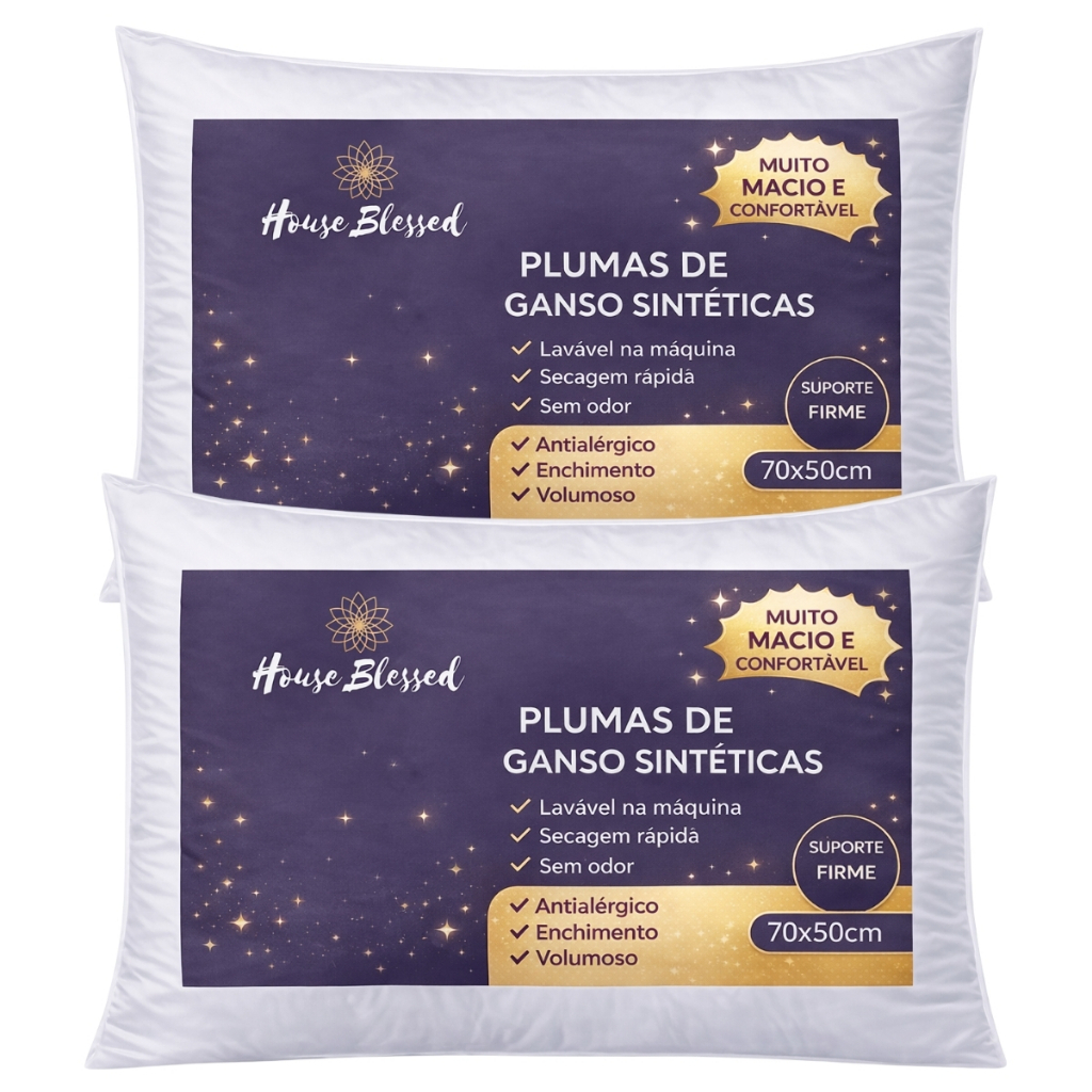 Combo com 2 Travesseiros confortos e Plumas de Ganso Branco Tenha Uma Ótima Noite de Sono Antialergico e Alto