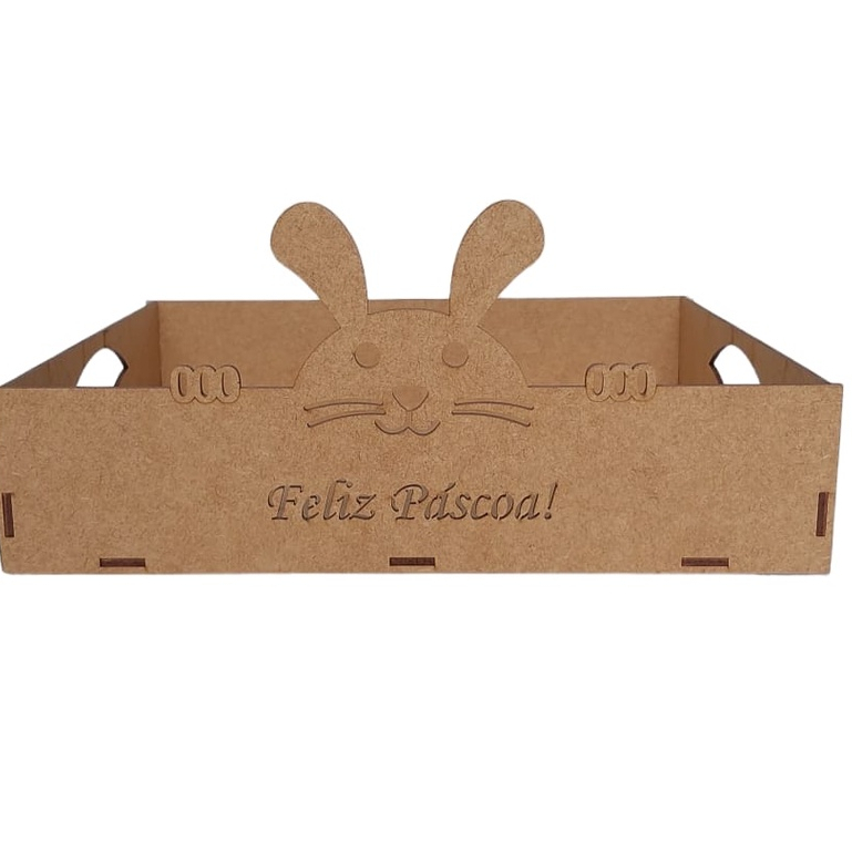 Bandeja Cesta Coelho Feliz Pascoa em MDF 3mm