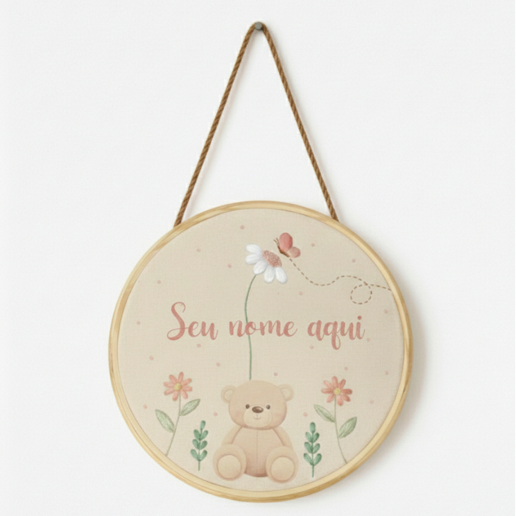 Placa Porta Maternidade Guirlanda Tema Ursinha Rosa MDF Personalizada