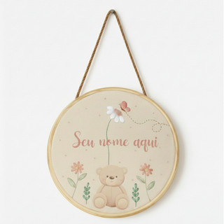 Placa Porta Maternidade Guirlanda Tema Ursinha Rosa MDF Personalizada