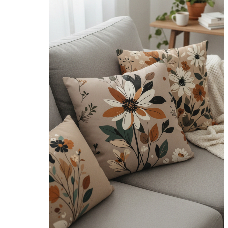 Kit 4 Capas de Almofadas Decorativas 45x45 - Floral Marrom