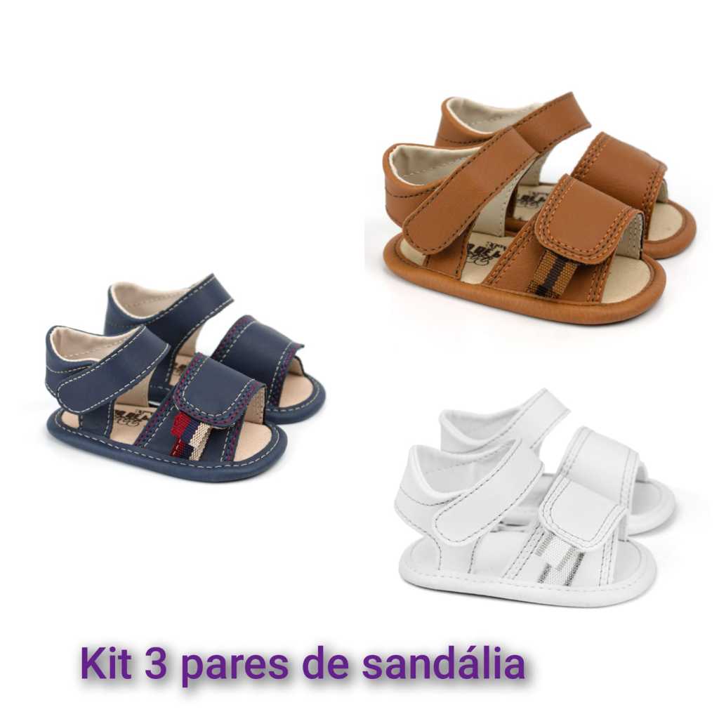 Combo 3 pares Sandália Bebé Unissex Bebê Moderninho em Oferta na Shopee