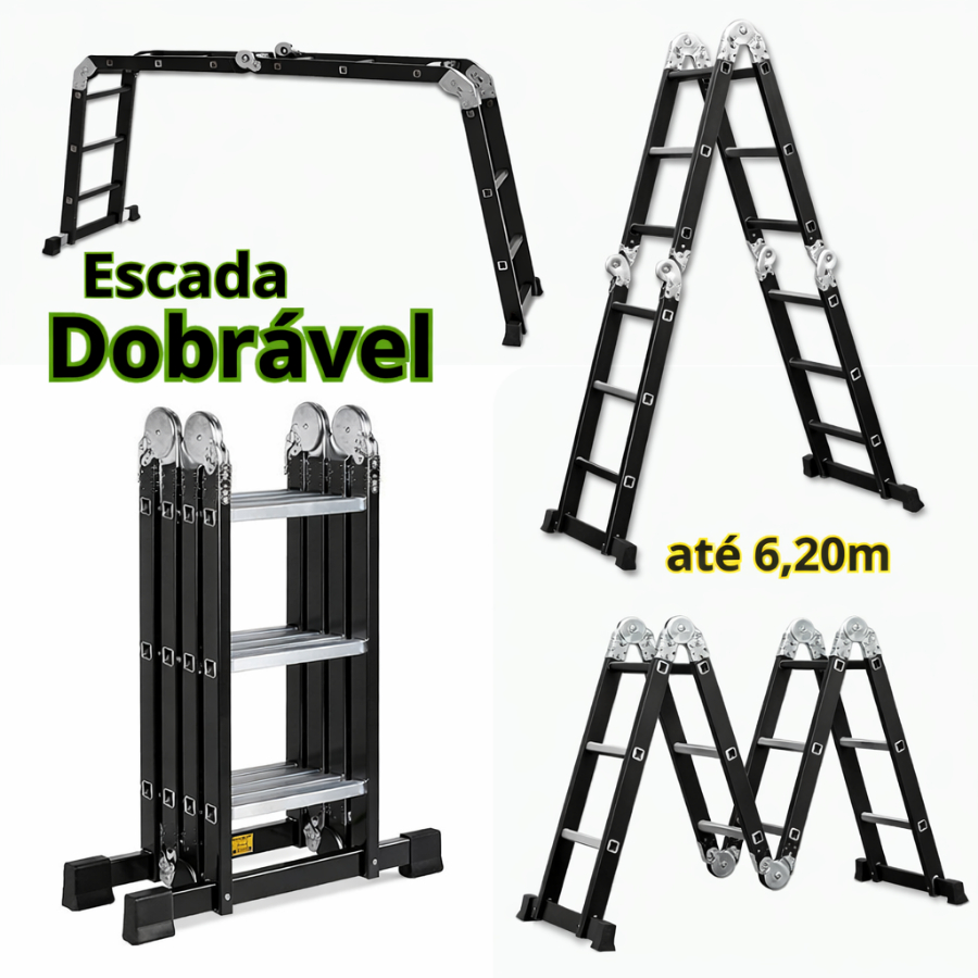 Escada Articulada de Alumínio até 20 Degraus 6,20 Metros de Altura Multifuncional 4x5