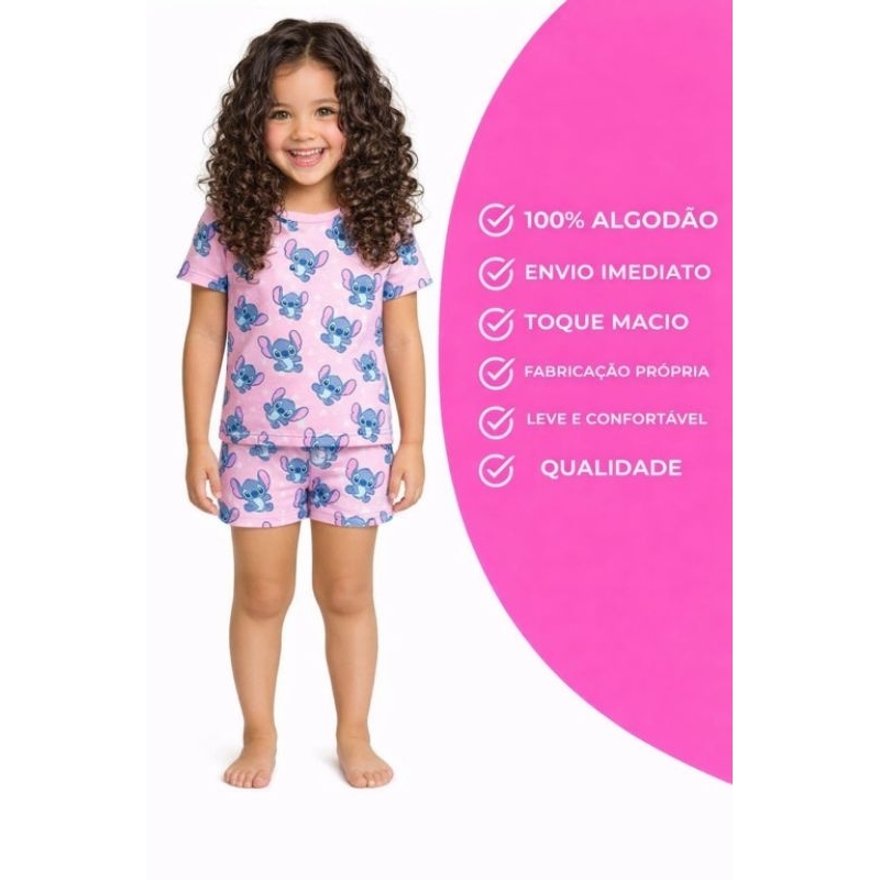 Conjunto Pijama Infantil Verão MENINA Sortido ( 1 camiseta+1 bermuda)