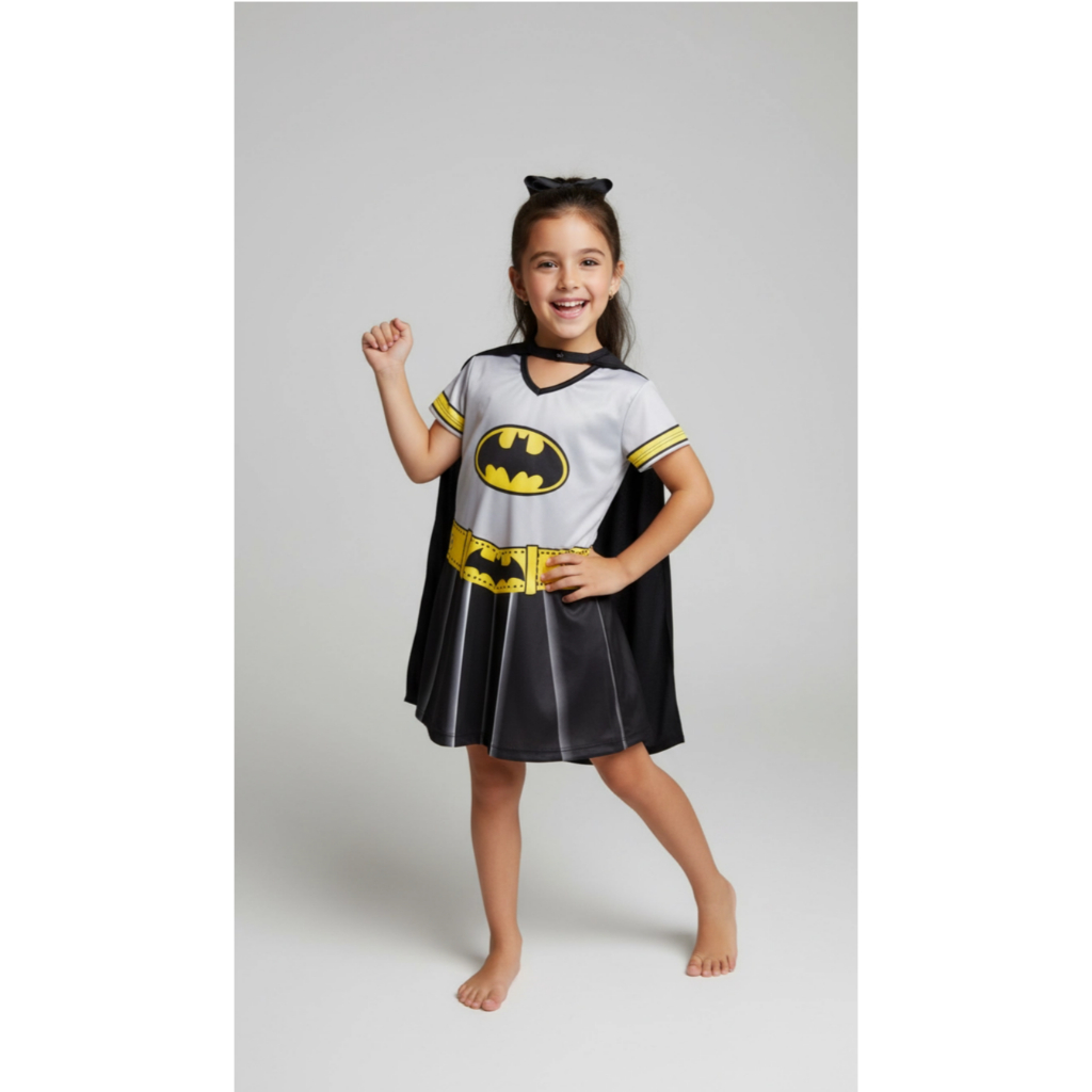 Fantasia Menina Heroina Batgirl Carnaval Festas em Oferta na Shopee