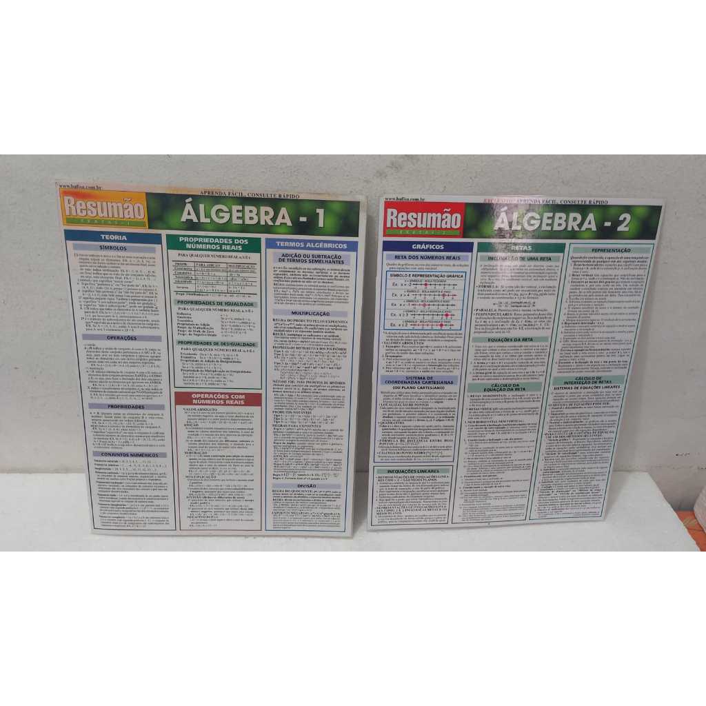 RESUMÃO EXATAS -ÁLGEBRAS - 1 E 2 -2006- PLASTIFICADO NOVO- RARIDADE