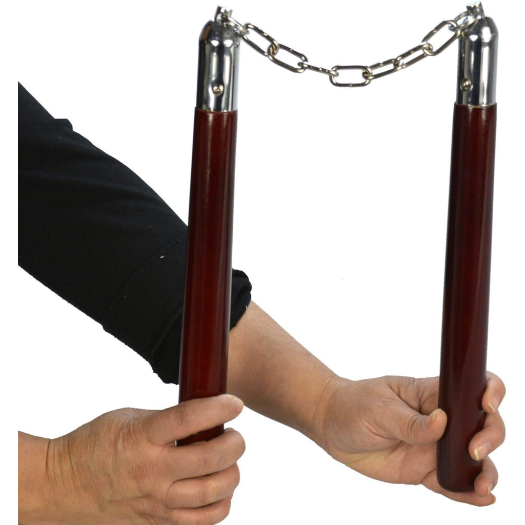 Nunchaku de Madeira para Artes Marciais, com Corrente Metálica