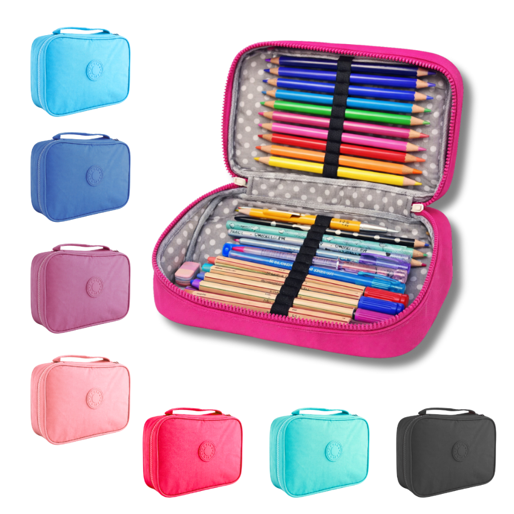 Estojo Escolar Box Organizador Nylon Grande 28 Elásticos Canetas Lápis Meninos Meninas