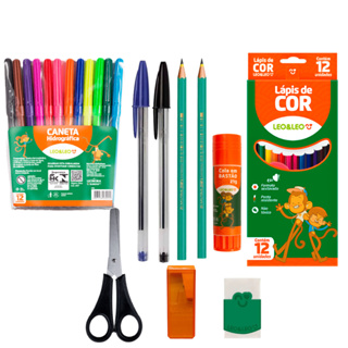 Kit Material Escolar Lapis De Cor Canetas Cola Tesoura E Mais em Oferta na Shopee