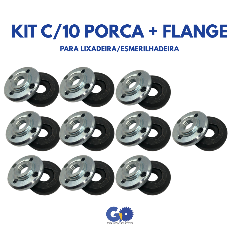 Kit C/10 Jogo de Porca Redonda + Flange Para Esmerilhadeira/Lixadeira 22mm