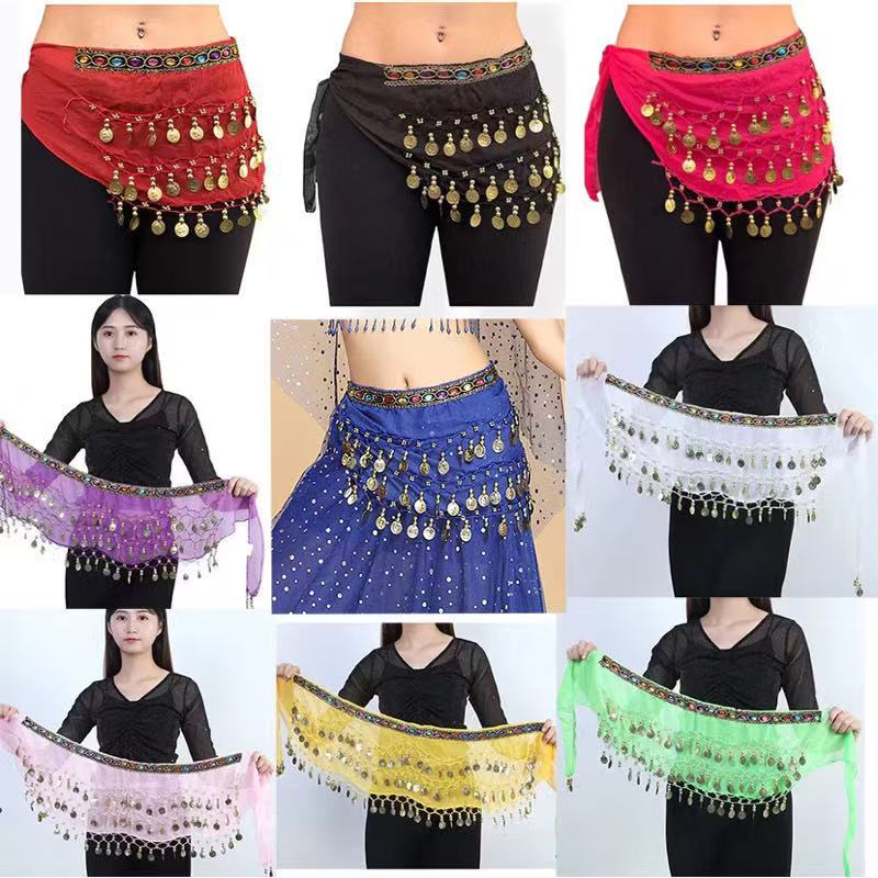 KIT 6-12 unidades Lenço Dança Do Ventre Com /Sem Pedras e Moedas De Quadril Várias Cores canalva