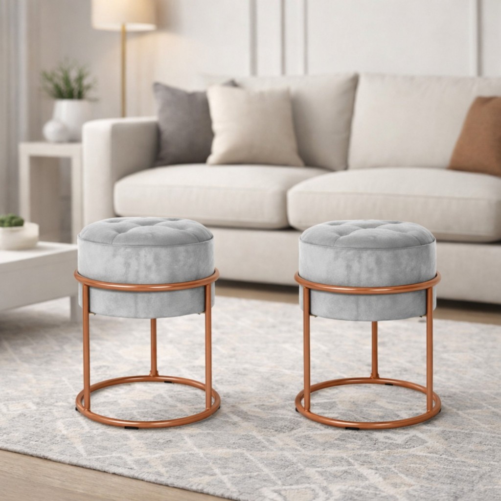 Kit 2x Puff Argola Banqueta Ferro Penteadeira Decoração Quarto Sala Closet Moderno Puf