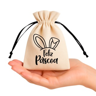Kit Saquinhos em algodão Crú Para Páscoa Coelhinho Frase "Feliz Páscoa" - Tecido Ecológico em Oferta na Shopee