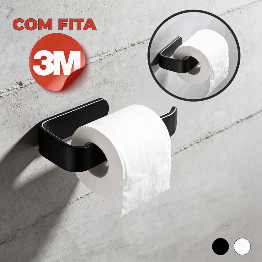 Suporte De Rolo De Papel Higiênico Com Fita 3M Acessórios Banheiro Preto em Oferta na Shopee